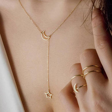 Bohemian Gold Color Dazzling Zircon Multi-layer Necklace Moon Long Tassel Simple Pendant Necklace Jewelry for Women Party Gifts