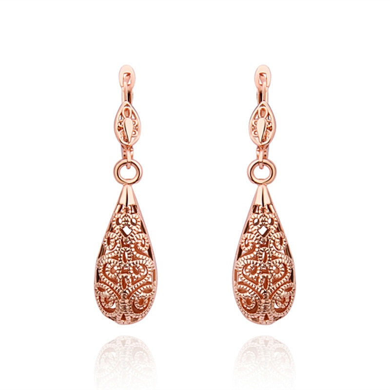 Bohemian Long Water Drop Dangle Earrings For Women 585 Rose Gold Color Jewelry Vintage Aros Accessories Boucle d'Oreille QA0455