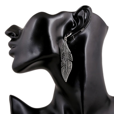 Bohemian Vintage Crystal Black Long Leaf Drop Dangle Metal Earrings Elegant Women For Earrings Jewelry