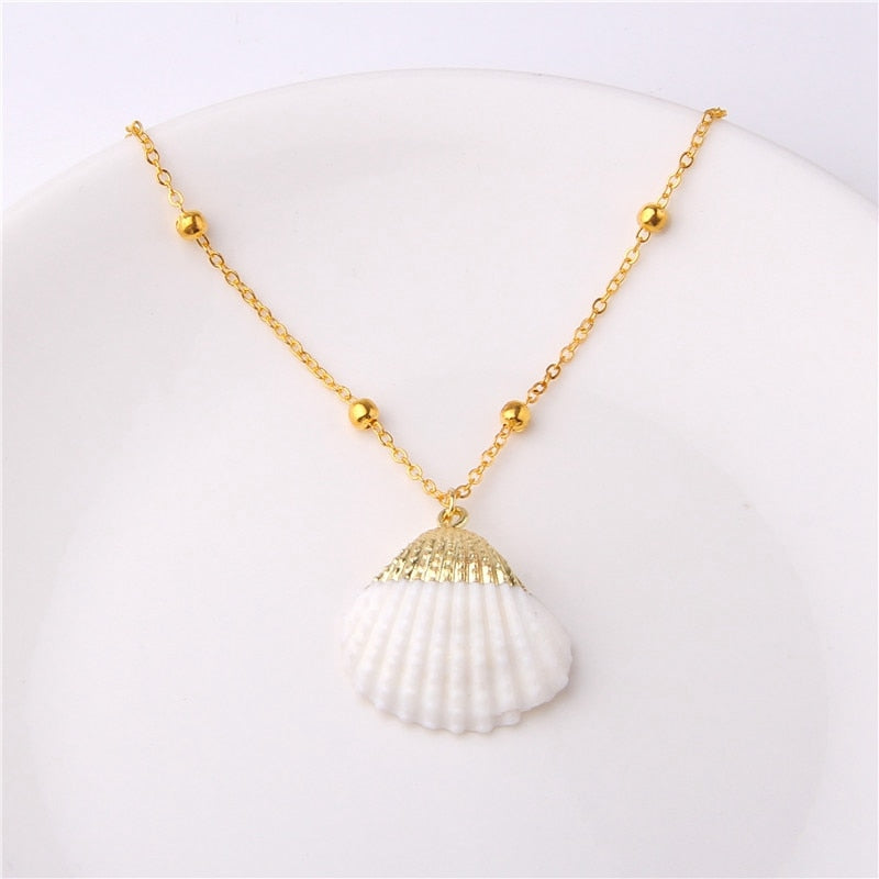 Conch Shell Necklace Sea Beach Shell Chain Pendant Necklace For Women Collier Femme Shell Cowrie Summer Jewelry Bohemian
