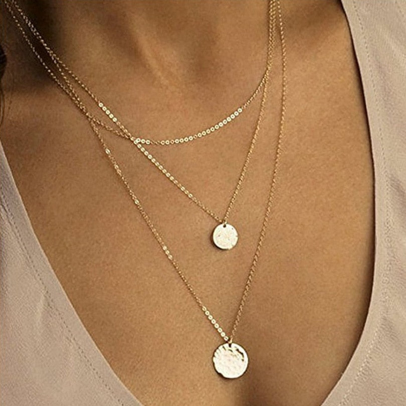 Boho Shell Pendant Necklace for Women Long Chain Round Coin Multilayer Choker 2020 Collares Necklace Wedding Jewelry