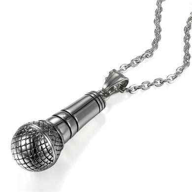 Hop Silver Color Stainless Steel Ice Out Bling Music Stereoscopic Microphone Pendants Necklace For Men Jewelry