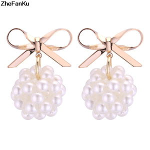 Bow Earrings Imitation Pearl Personality Ball Sweet Ribbon Girl Earrings Pendant Jewelry Female
