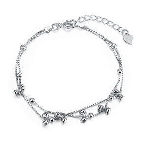 Bowknot Balls Double Circles 925 Sterling Silver Bracelet