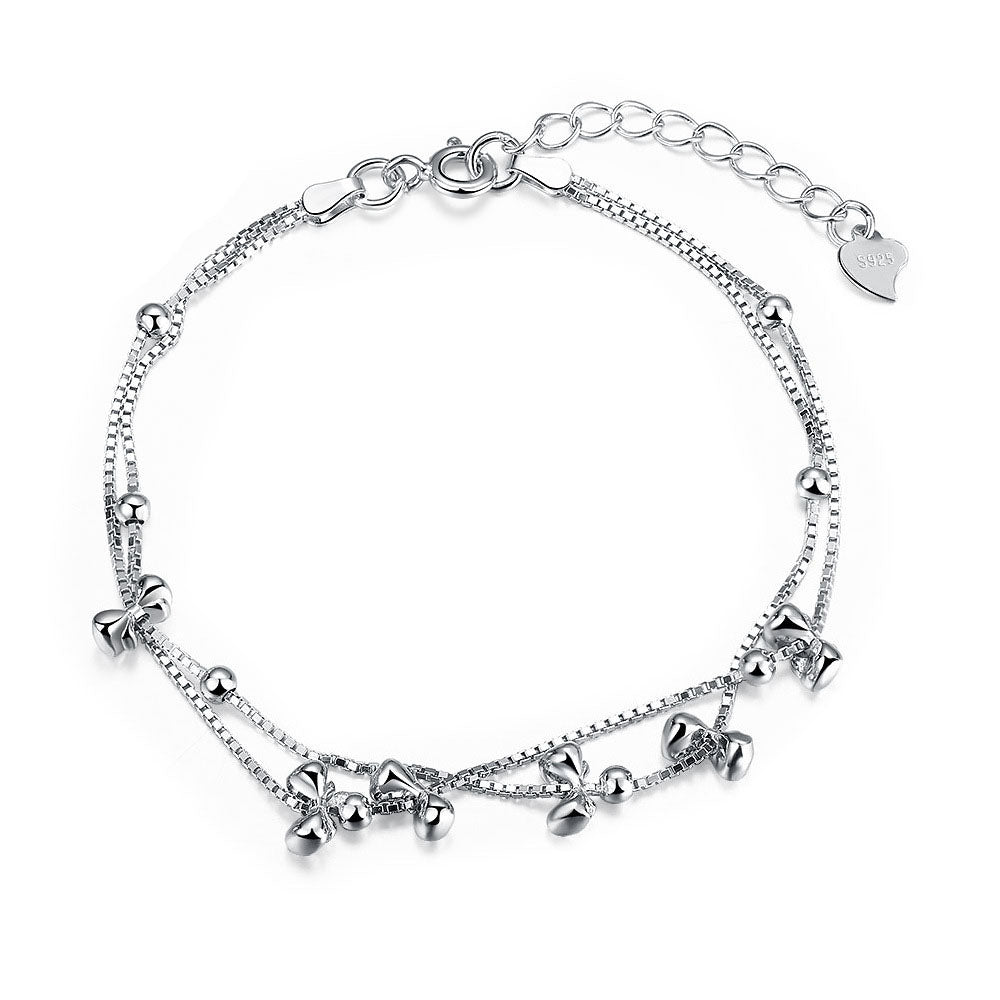 Bowknot Balls Double Circles 925 Sterling Silver Bracelet