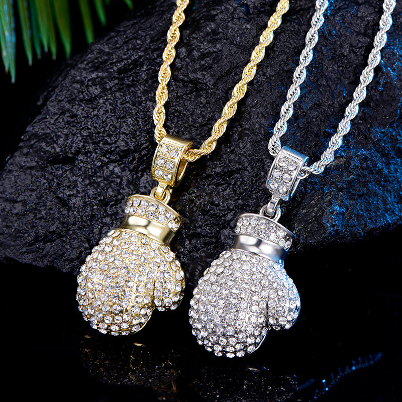 Boxing Glove Pendant Men Hop Rapper Jewelry Bling Boxing Gloves Pendant Full CZ Iced Out Hiphop CZ Necklace Unisex Fashion