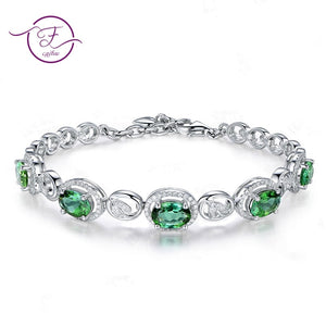 Bracelet for Women Bangles Sterling Silver 925 Fine Jewelry Oval Green Korean Style Cute For Party Love Gifts