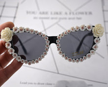 Load image into Gallery viewer, Brand Design Baroque Cat Eye Flowers Black Sunglasses Charm Women Casual Beach Crystal Rhinestones Designer Sunglasses Gifts