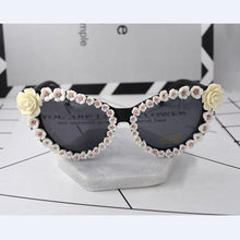Load image into Gallery viewer, Brand Design Baroque Cat Eye Flowers Black Sunglasses Charm Women Casual Beach Crystal Rhinestones Designer Sunglasses Gifts