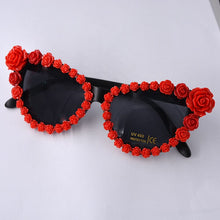 Load image into Gallery viewer, Brand Design Baroque Cat Eye Flowers Black Sunglasses Charm Women Casual Beach Crystal Rhinestones Designer Sunglasses Gifts