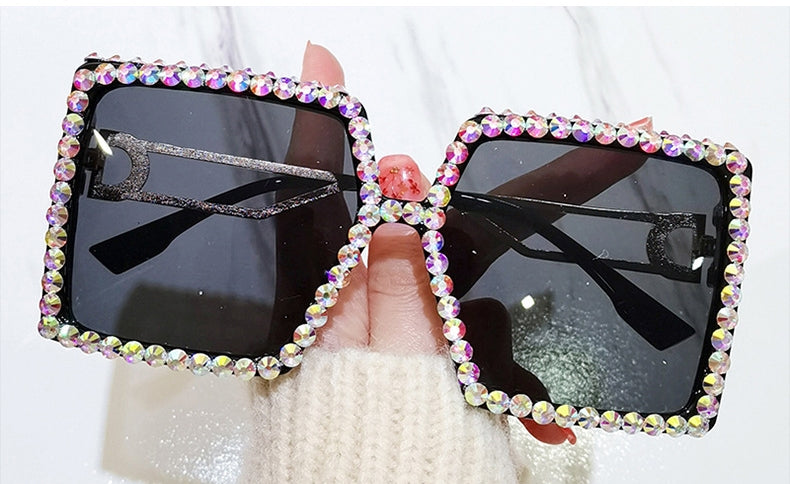 Brand Designer Square Sunglasses Women 2023  Rhinestone Sun Glasses Summer Shades Oversized Eyeglasses Female