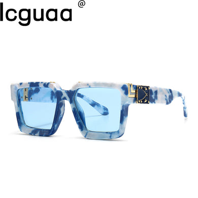 Brand Designer Square Ladies Blue Sky Shades  Sun Glasses Rectangle Stylish UV400 Punk Sunglasses For Men