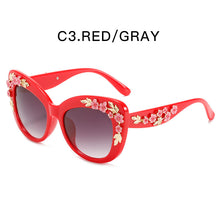 Load image into Gallery viewer, Brand Designer Women's Floral Stud Embellished Party Oversized Butterfly Sunglasses 2023 Oversized Flower Decor Sun Glasses