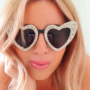 Brand Heart Love Women Sunglasses Retro Sexy Silver Bling Stone Sun Glasses Ladies Sunglasses Eyewear Oculos De Sol