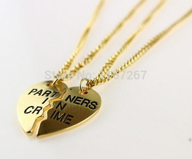 Brand Fashion Jewelry Creative Half Heart Girl Love Necklace Best Friends Partners In Crime Necklaces(2 pcs 1 set)