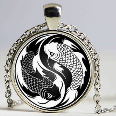 Brand Glass Tile Necklace Koi Yin Yang Ba Gua Tai Ji Tattoo Glass Dome Statement Pendant Jewelry Holid Gift Accessories