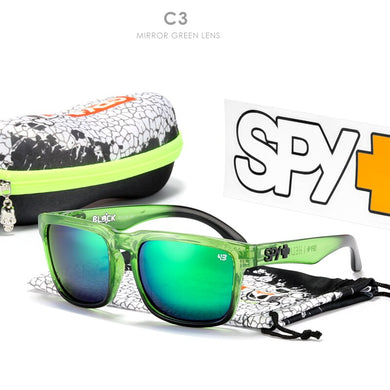 Brand men Square Sunglasses HD Polarized  Sun Glasses Reflective Coating Mirror lens Green UV400 Spy+ With Case