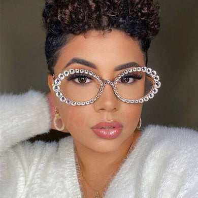 Brand Rhinestone Transparent Sunglasses for Women Full Crystal Metal Frame Women Oval Shades  Round Sun Glasses UV400