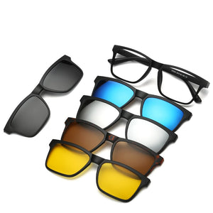Brightzone 5+1 Set Glasses Women Men Mirror Polarized Magnetic Sunglasses Clip-on Make Prescription Myopia Hyperopia Astigmatism