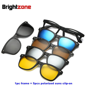 Brightzone 5+1 Set Glasses Women Men Mirror Polarized Magnetic Sunglasses Clip-on Make Prescription Myopia Hyperopia Astigmatism