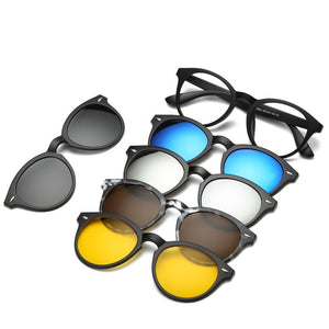 Brightzone 5+1 Set Glasses Women Men Mirror Polarized Magnetic Sunglasses Clip-on Make Prescription Myopia Hyperopia Astigmatism