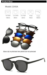 Brightzone 5+1 Set Glasses Women Men Mirror Polarized Magnetic Sunglasses Clip-on Make Prescription Myopia Hyperopia Astigmatism