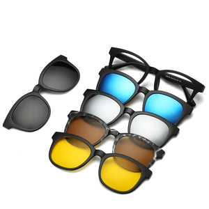 Brightzone 5+1 Set Glasses Women Men Mirror Polarized Magnetic Sunglasses Clip-on Make Prescription Myopia Hyperopia Astigmatism