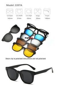 Brightzone 5+1 Set Glasses Women Men Mirror Polarized Magnetic Sunglasses Clip-on Make Prescription Myopia Hyperopia Astigmatism