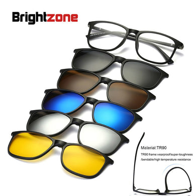 Brightzone TR90 Vintage Sunglasses Magnetic Men  Brand Women Clip On Optical Myopia Glasses Frame 5 Lens Polarized