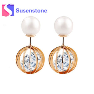 Briloom Bestselling Women Pearl Rhinestone Round Ball Earrings Ear Stud Jewelry