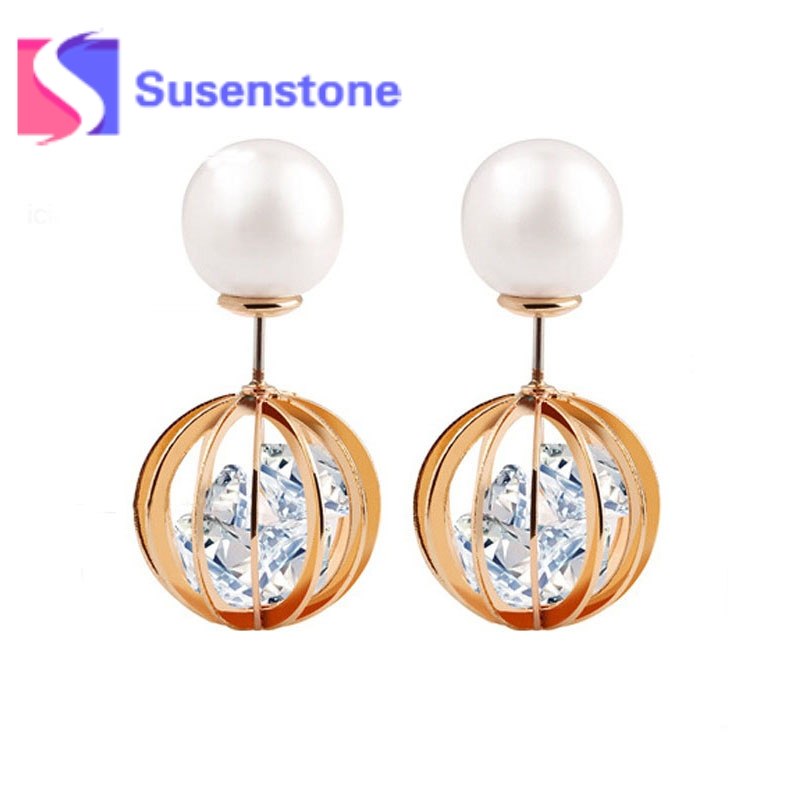 Briloom Bestselling Women Pearl Rhinestone Round Ball Earrings Ear Stud Jewelry