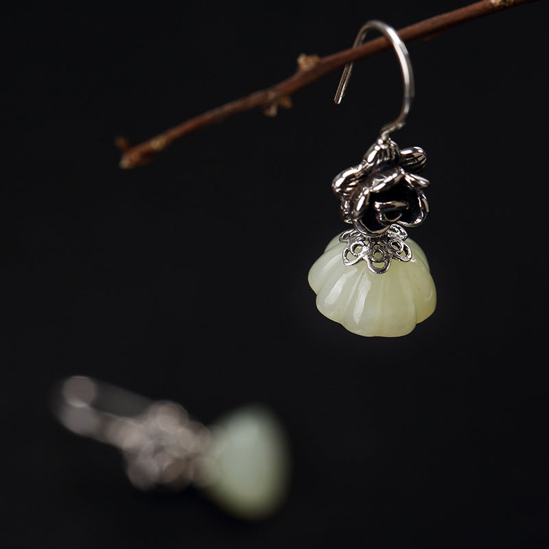 Brinco Direct Selling Anniversary 2018 New S925 Pure Hetian Jade Lotus Inl Female Fashion Earrings Wholesale High-grade Joker