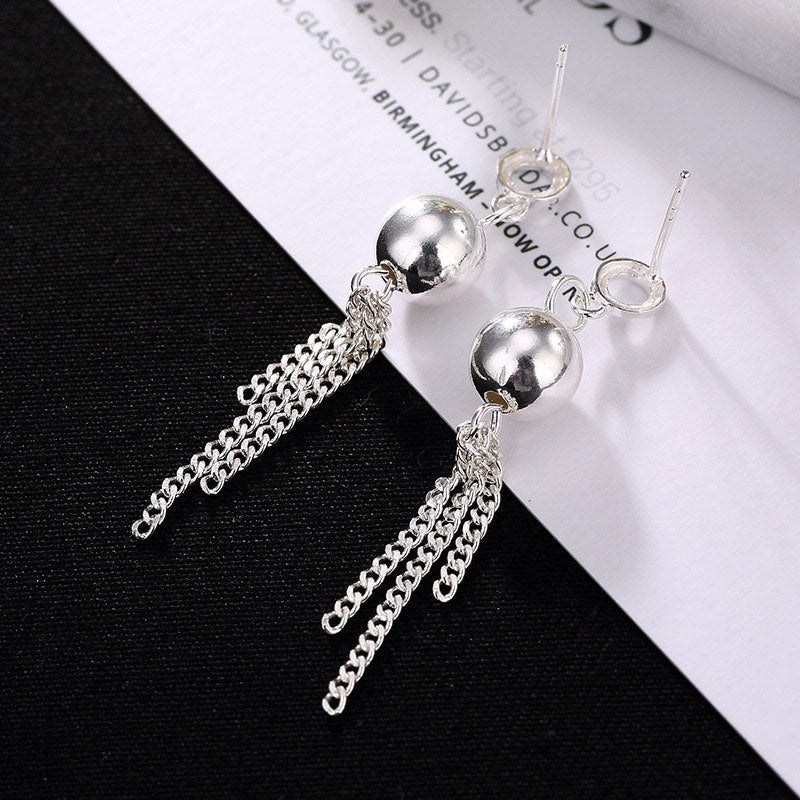 Brinco Silver, Korean Version, Ball, Fringes, Simple Fashion Fashion, Ladies' Long Section, Tremella Accessories Wholesale.