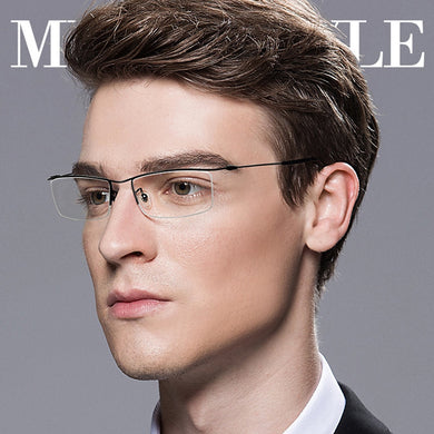 Browline Half Rim Titanium Metal Glasses Frame for Men Eyeglasses Cool Optical Eyewear Man Spectacles Prescription Frame