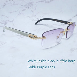 Buffalo Horn Sunglasses Carter Rimless Square  Designer White Black Buffs Sun Glasses Trendy Eyewear gafas de sol hombre