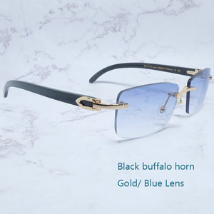 Buffalo Horn Sunglasses Carter Rimless Square  Designer White Black Buffs Sun Glasses Trendy Eyewear gafas de sol hombre