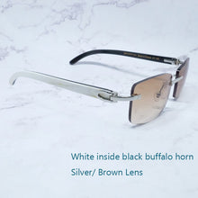 Load image into Gallery viewer, Buffalo Horn Sunglasses Carter Rimless Square  Designer White Black Buffs Sun Glasses Trendy Eyewear gafas de sol hombre