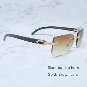 Buffalo Horn Sunglasses Carter Rimless Square  Designer White Black Buffs Sun Glasses Trendy Eyewear gafas de sol hombre