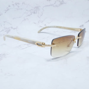 Buffalo Horn Sunglasses Carter Rimless Square  Designer White Black Buffs Sun Glasses Trendy Eyewear gafas de sol hombre