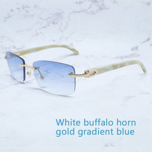 Buffalo Horn Sunglasses Carter Rimless Square  Designer White Black Buffs Sun Glasses Trendy Eyewear gafas de sol hombre