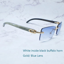 Load image into Gallery viewer, Buffalo Horn Sunglasses Carter Rimless Square  Designer White Black Buffs Sun Glasses Trendy Eyewear gafas de sol hombre