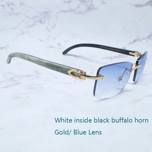 Buffalo Horn Sunglasses Carter Rimless Square  Designer White Black Buffs Sun Glasses Trendy Eyewear gafas de sol hombre