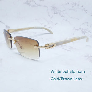 Buffalo Horn Sunglasses Carter Rimless Square  Designer White Black Buffs Sun Glasses Trendy Eyewear gafas de sol hombre