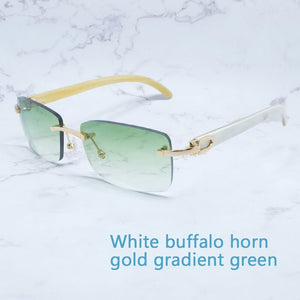 Buffalo Horn Sunglasses Carter Rimless Square  Designer White Black Buffs Sun Glasses Trendy Eyewear gafas de sol hombre