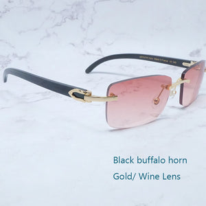 Buffalo Horn Sunglasses Carter Rimless Square  Designer White Black Buffs Sun Glasses Trendy Eyewear gafas de sol hombre