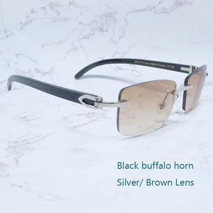 Buffalo Horn Sunglasses Carter Rimless Square  Designer White Black Buffs Sun Glasses Trendy Eyewear gafas de sol hombre