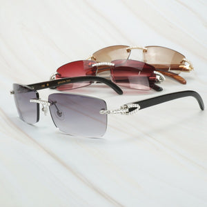 Buffalo Horn Sunglasses Men for Fishing Designer Diamond Sunglasses Women Gafas De Sol Hombre Luxury Rimless Shades For Women