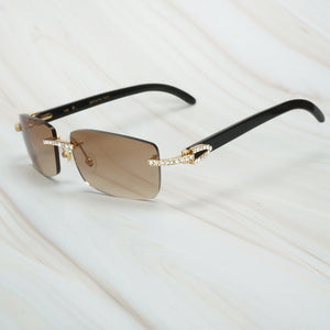 Buffalo Horn Sunglasses Men for Fishing Designer Diamond Sunglasses Women Gafas De Sol Hombre Luxury Rimless Shades For Women