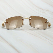 Load image into Gallery viewer, Buffalo Horn Sunglasses Men for Fishing Designer Diamond Sunglasses Women Gafas De Sol Hombre Luxury Rimless Shades For Women