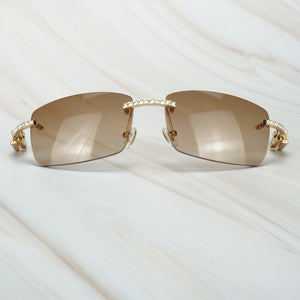 Buffalo Horn Sunglasses Men for Fishing Designer Diamond Sunglasses Women Gafas De Sol Hombre Luxury Rimless Shades For Women
